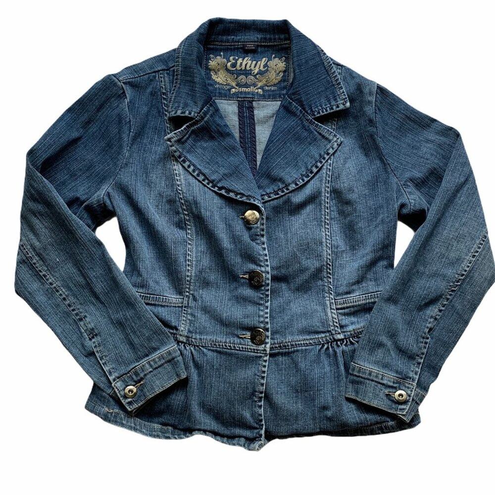 ETHYL Vintage Blue Denim Button Down Long Sleeve Jacket Small